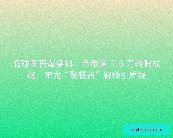假球案再爆猛料：金敬道 1.6 万转账成谜，宋龙 “聚餐费” 解释引质疑